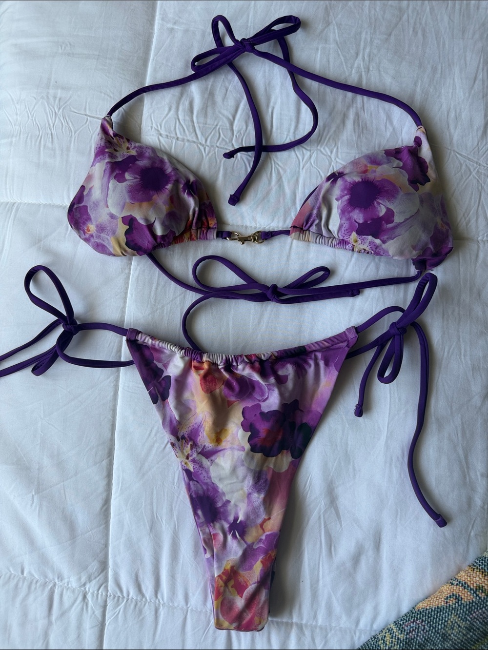 Garage Purple Floral Tie-Strap Women's Bikini Set